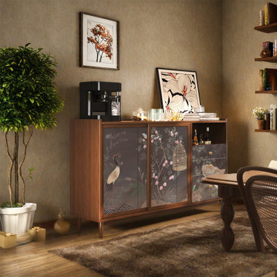 Pine Wood Cabinet with Shelves and Drawers