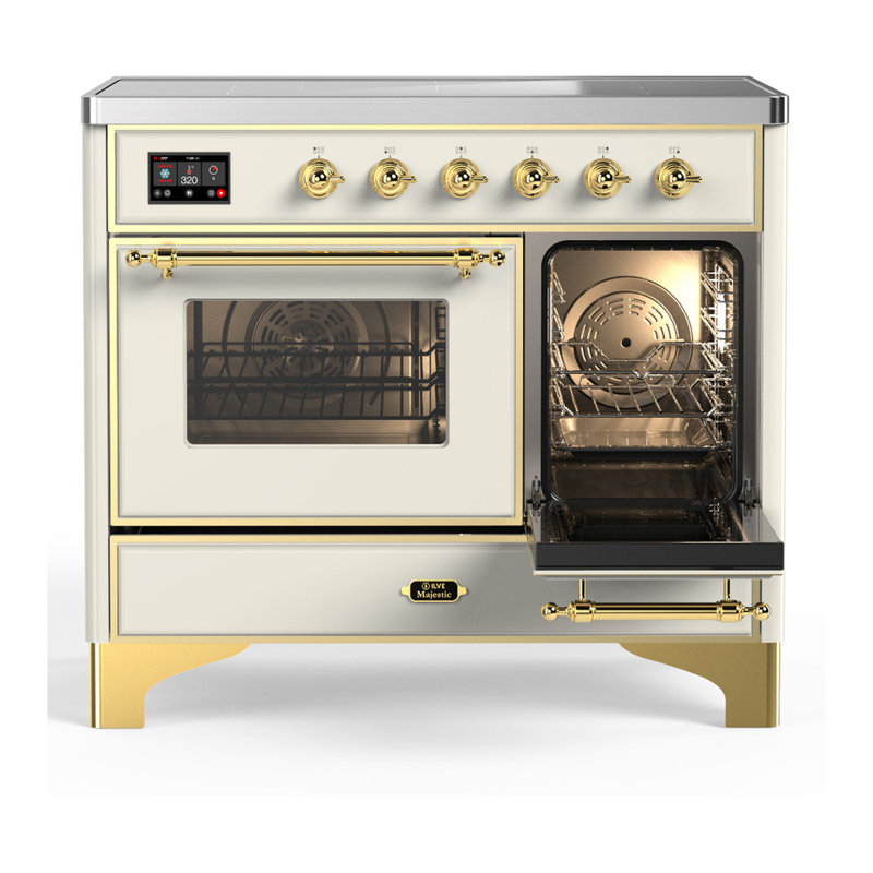 Majestic III Series 40 Inch Induction Range with 6 Induction Elements in Stainless Steel (Brass Trim), Antique White, Brass