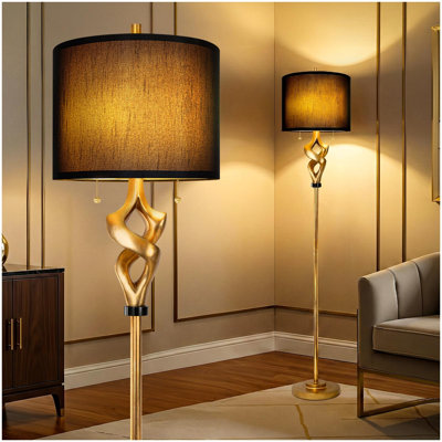 Sculptural Leaf Floor Lamp, Pull Chains Switch Standing Lamp, Brightness Adjustable Corner Lamp with Bulb, (Antique Gold)