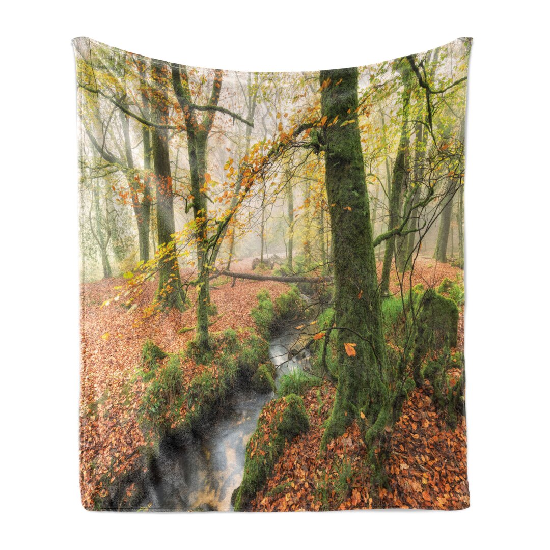 Weich Flanell Fleece Decke, Misty Woods Cornwall, Herbst, Orange Grün Gelb