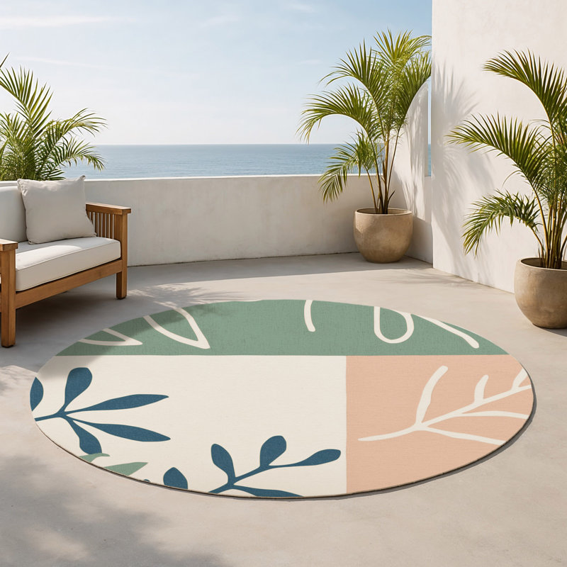 Tapis intérieur et extérieur Frosted Ferns, Rond 5 pi