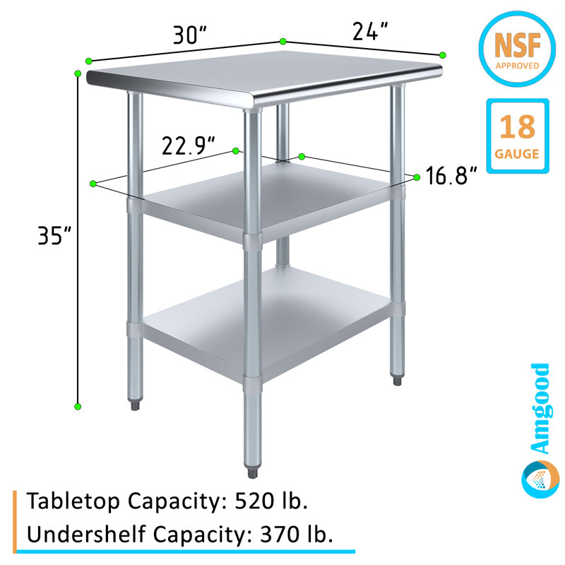 Stainless Steel Work Table with Galvanized Shelves