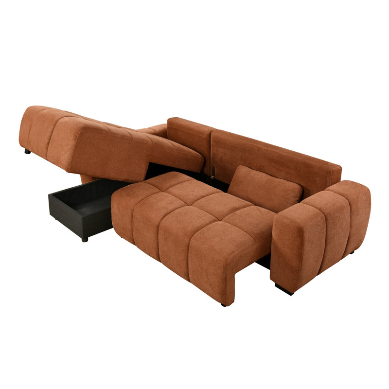  Canapé-lit modulaire avec méridienne Bristol, orange brûlé, Orienté vers la gauche