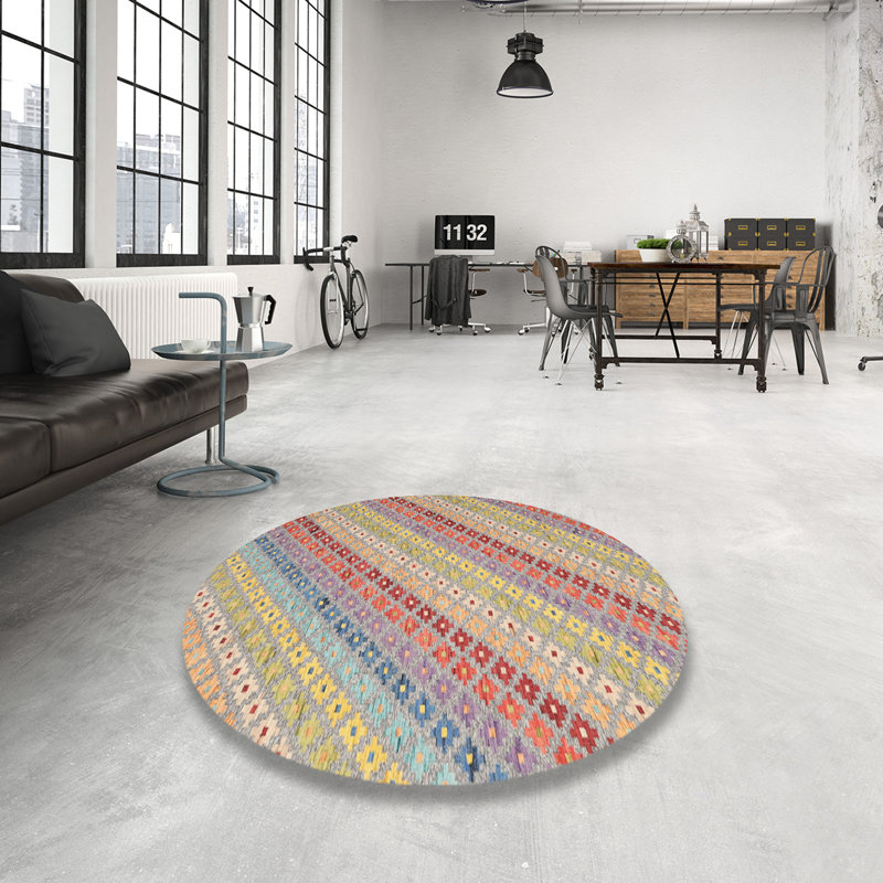 Tapis abstrait beige / rouge / bleu, Rond 8 pi
