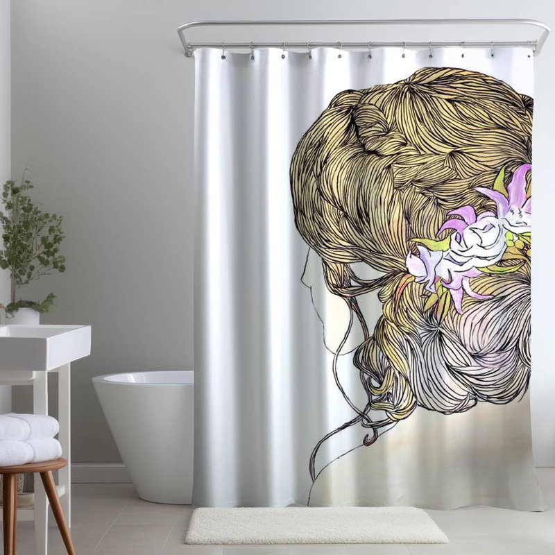 Shower Curtain FI61 – Polyester Shower Curtain, Dye Sublimation Print, 71" W × 74" L, White/Light Brown