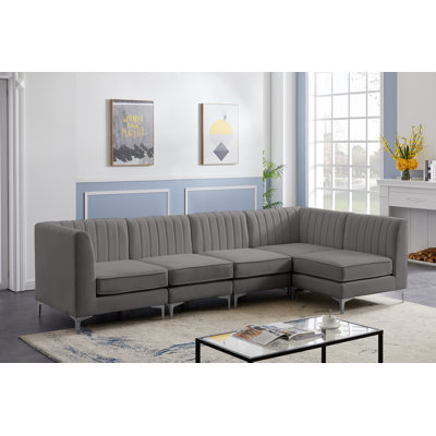 Enson Velvet L-Shaped Sectional Reversible