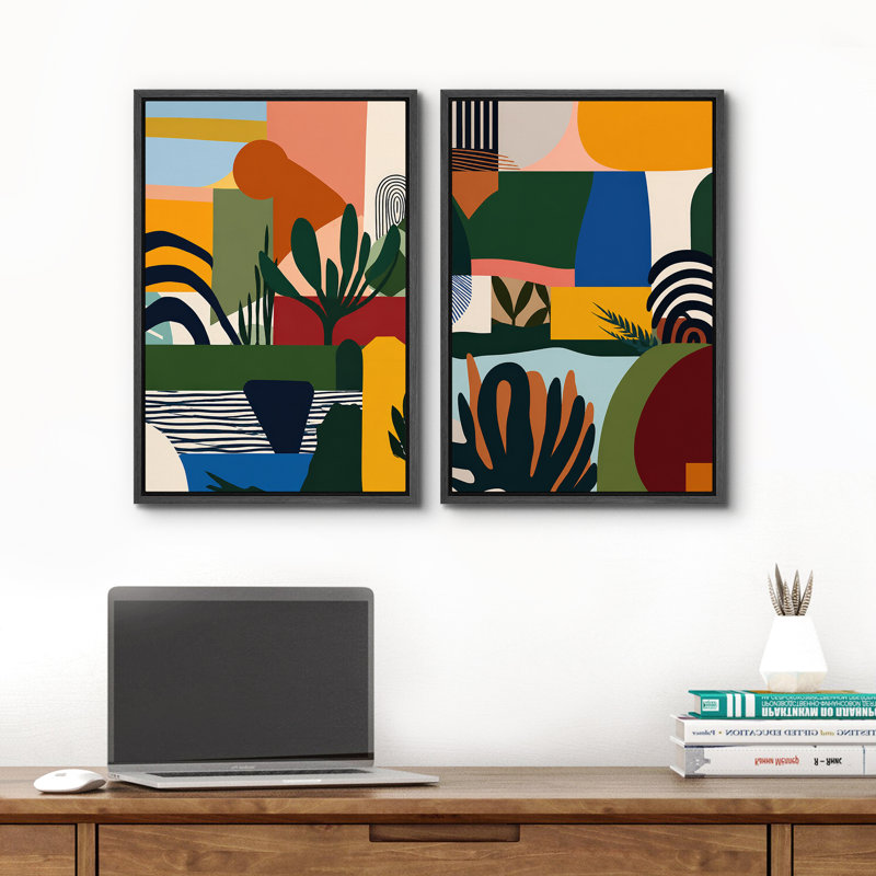 «Bold Color Abstract Botanical Set», reproduction d'art sur toile encadrée pour chambre principale, 2 pièces, Black