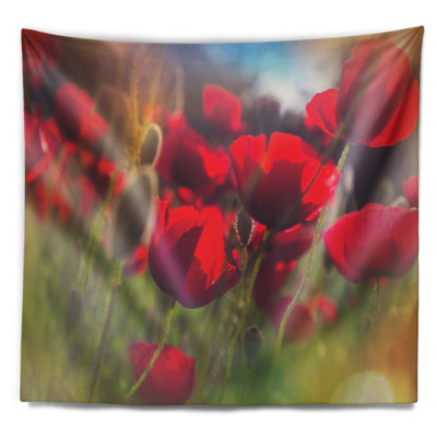 Tapisserie florale à motif de coquelicots rouges épais