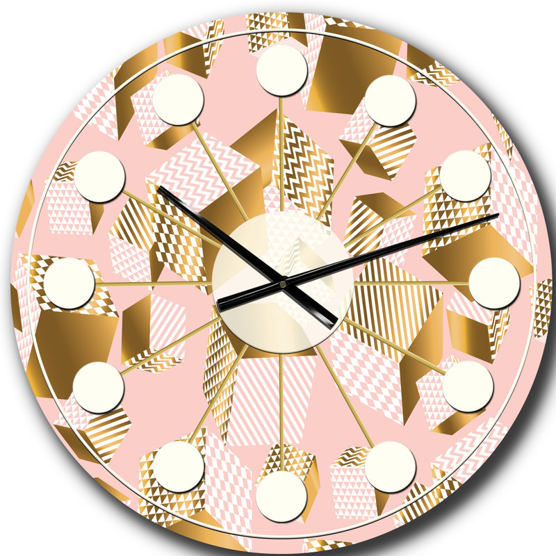 Or et cubes roses II - horloge murale moderne Mid-Century, Grand
