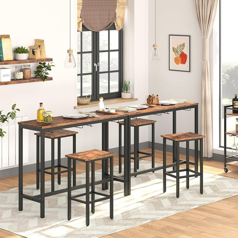 Ensemble de 2 tables de bar, tables de pub à hauteur de bar avec tabourets, 2 chaises de bar à hauteur de comptoir pour les petits espaces