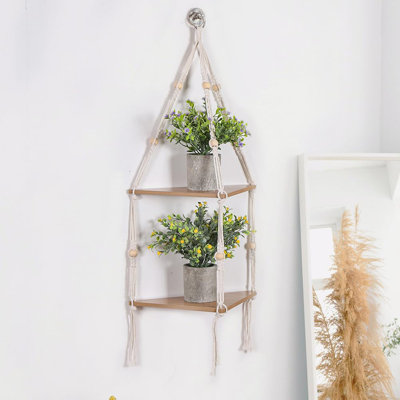 Wooden Board, Cotton Rope Tiered Shelf