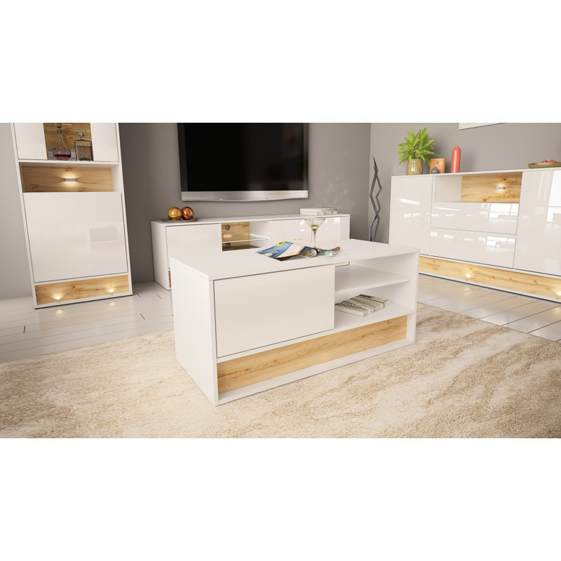 Damoney Coffee Table with Storage, White