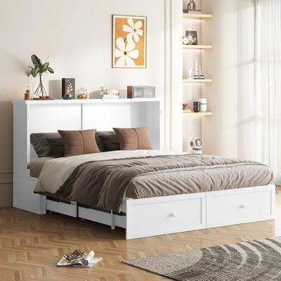 Murphy Bed Queen with Charging Station & Storage Drawer, White