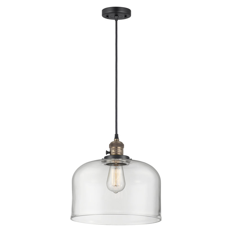 Luminaire suspendu en forme de globe à 1 lumière Analiah, Ampoule non incluse, Clair, Laiton antique noir