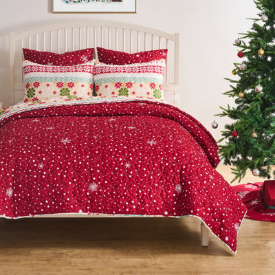 Greenland Home Fashions Fair Isle Snow 3-Piece King Size Quilt Set 105x95 + 20x36 (2)