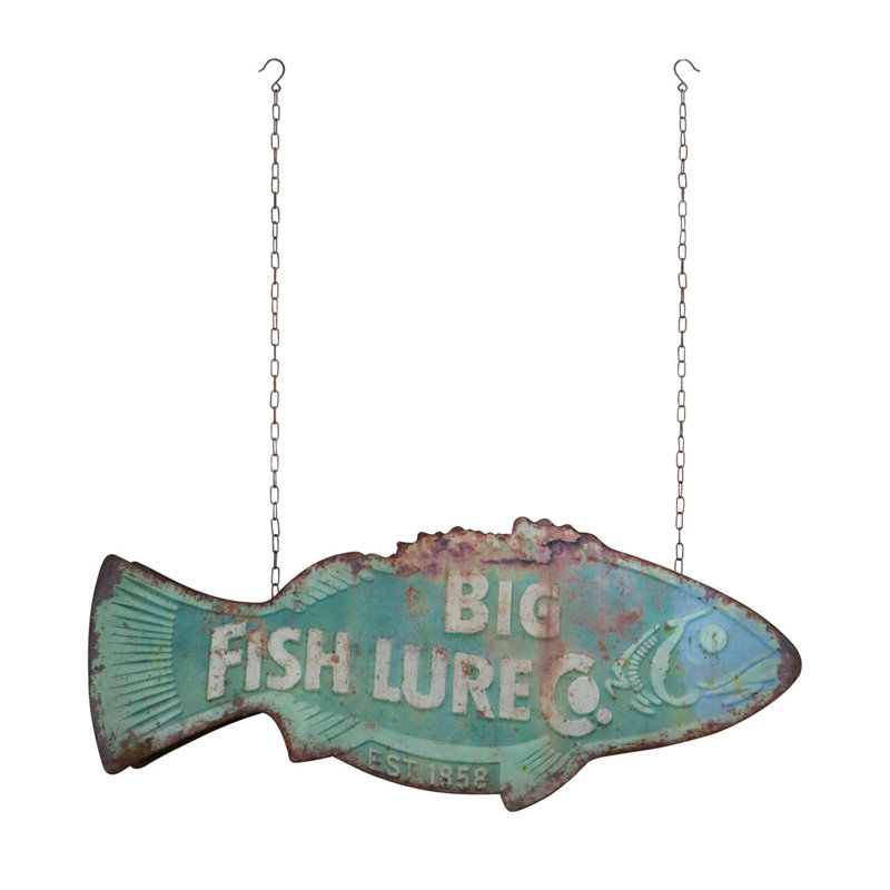 Décoration murale en forme de poisson avec "Big Fish Lure Co." Texte