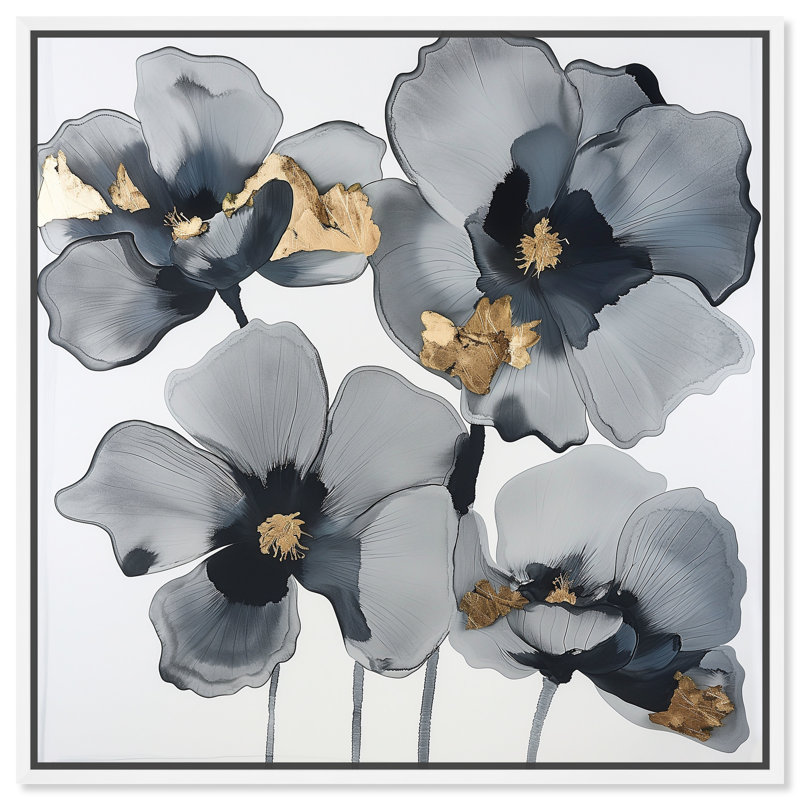Art Remedy Drama Flora Gray and Gold Canvas Wall Art, 31" x 31"