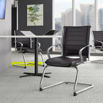 Moriaty Leather Seat Waiting Room Chair with Metal Frame