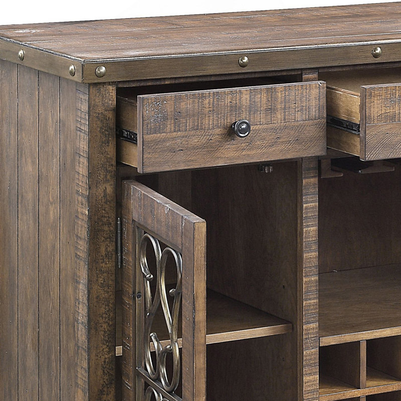 Desserte à finition cerise vieillie avec porte-gobelet et support à vin Raphaela