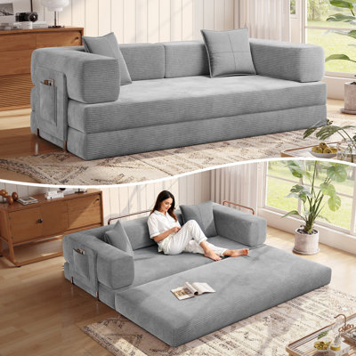 78.8''Sleeper Couch Bed for Livingroom,Convertible Modular Sofa with Armrest Pillow,Modular Foldable Corduroy Couches in a Box,No Assembly