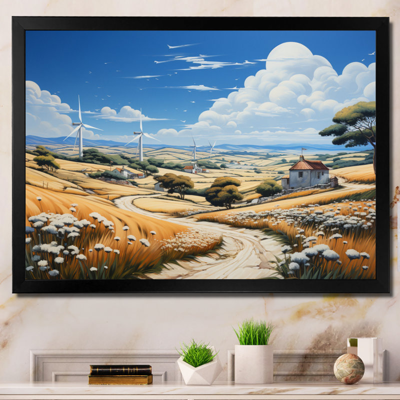 Wind Turbines Sailing The Sky I, reproduction d'art sur toile, H 34 po x l 44 po x P 1,5 po, Cadre simple noir