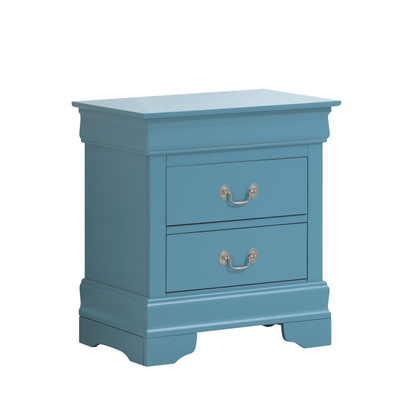 Nanhey Wooden Nightstand, Teal Blue