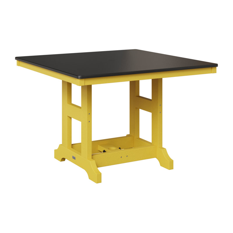 Table de bar carrée 44 po Berlin Gardens Garden Classic, Jaune soleil levant, H 39,5 po x l 44 po x P 44 po, Noir martelé