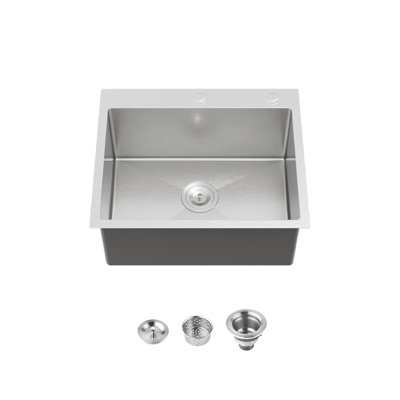 Évier de cuisine à simple cuve en acier inoxydable surélevé gris foncé 23x19 avec drain et crochet standard 304, pour une résistance à la corrosion, style finition noire, comptoir compact de conception limitée,