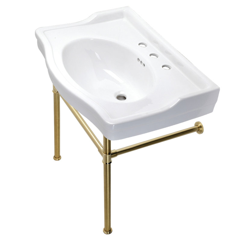 Kingston Brass Victorian 30-Inch Ceramic Console Sink with Stainless Steel Legs (8-Inch, 3-Hole), Brushed Brass