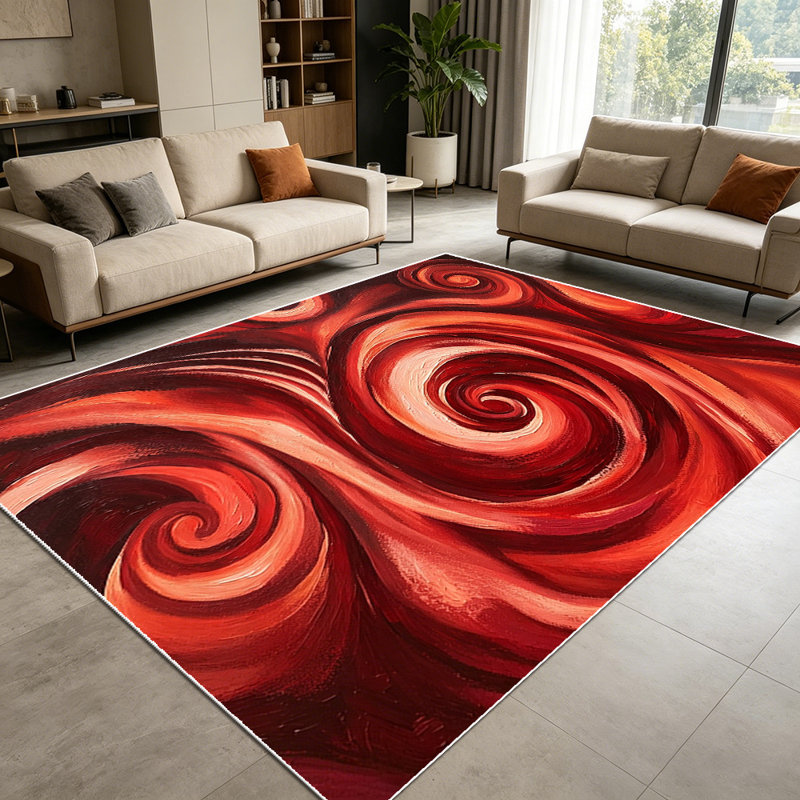 1PC burgundy red swirling abstract oil painting area rugs for Living Room, Soft and Comfortable, Suitable for all seasons, easy-to-maintain, machine washable Indoor floor mat, Under Table Farmhouse suitable for dining room, bedroom, kitchen,