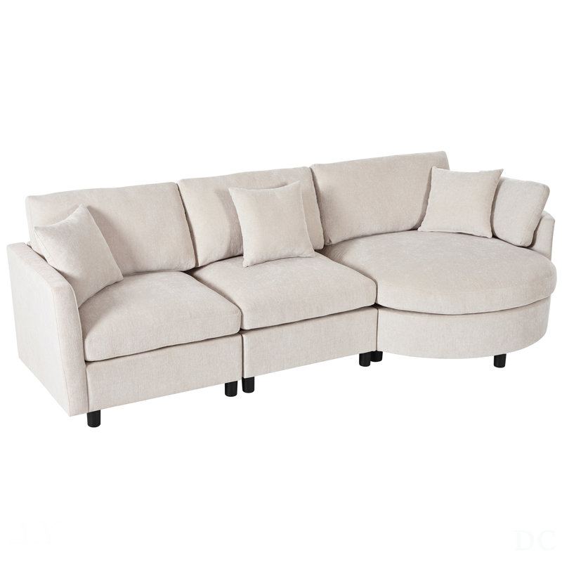 107 Inch Chenille Fabric 3-Piece Sectional Sofa With Curved Chaise And 3 Throw Pillows, Perfect For Living Rooms, Offices, And Apartments