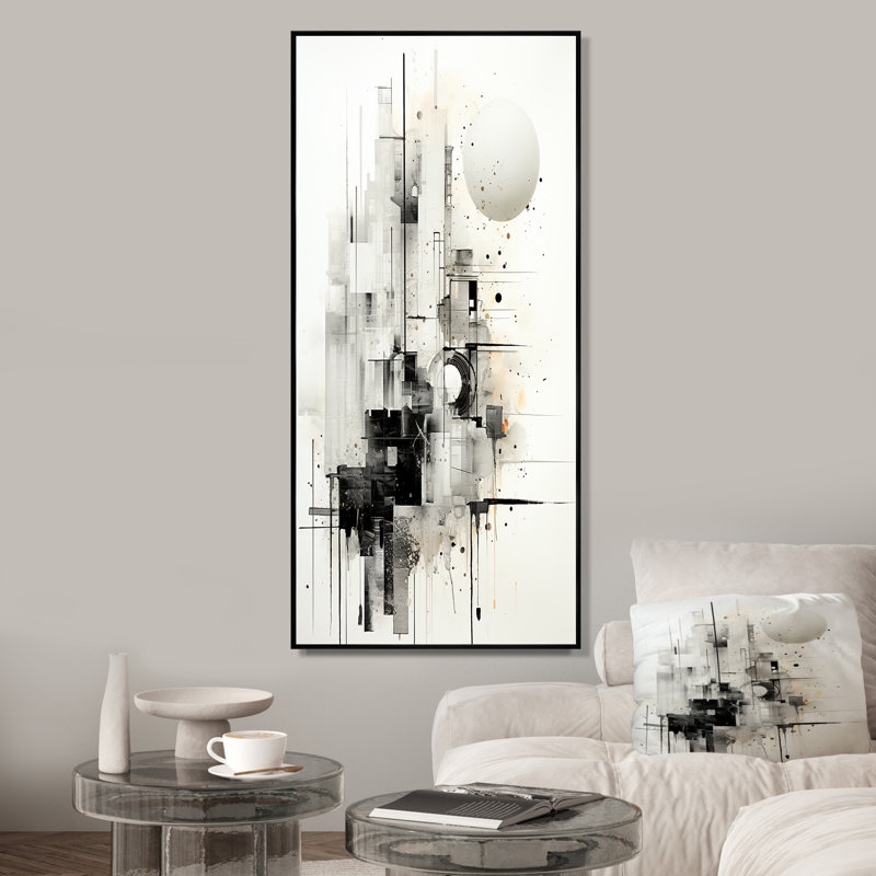 Monochre Mirage Lansdcape 4 - Paysage abstrait, art mural, Cadre flottant noir, H 60 po x l 28 po x P 1,5 po