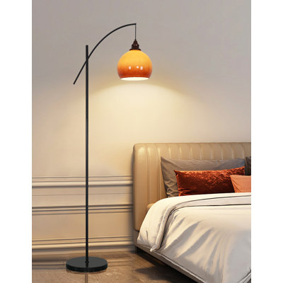 Curved-arm domed glass floor lamp fixture