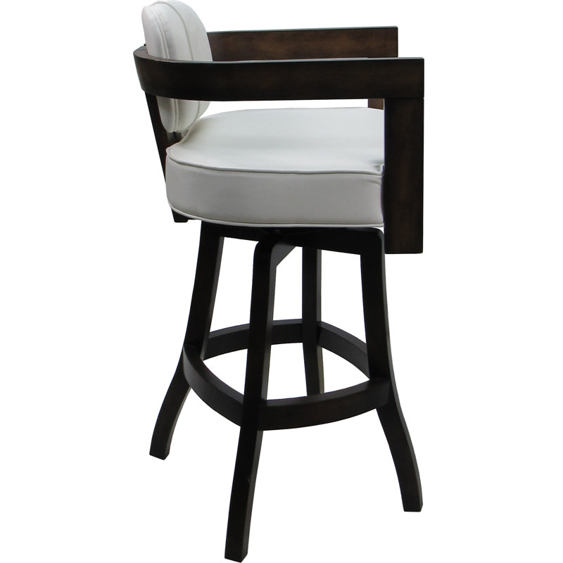 Très grand tabouret de bar pivotant en bois - siège de 34 po, Siège blanc / structure en noyer foncé