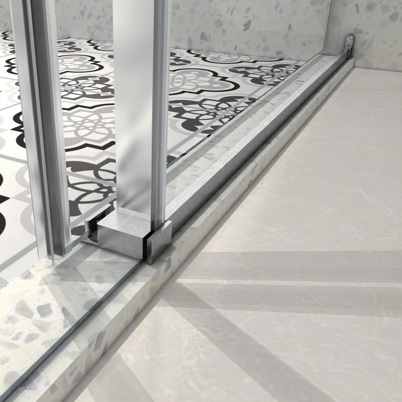 Porte de douche fixe et décalée sans cadre 6076 en nickel brossé 6076, grandes poulies en acier inoxydable 304 de 70 mm avec fonction de fermeture en douceur réglable, nettoyage facile, protection anti-déflagrante