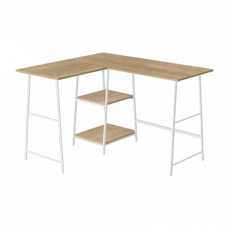 Bureau d'ordinateur en L Home Office, Naturel / Blanc