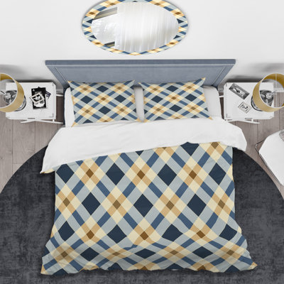 Ensemble de housse de couette moderne à imprimé vichy bleu marine I