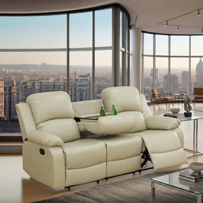Elara Beige Vegan Leather Manual Recling Sofa(1 Piece)