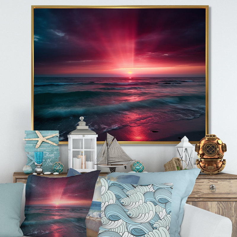 " Pink Coastal Horizon II ", 12" H x 20" W x 1" D, Gold Floater Framed