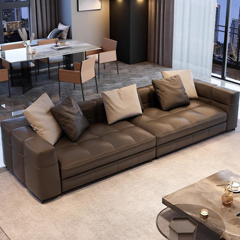 Brown Genuine Leather Modular Sofa cushion couch