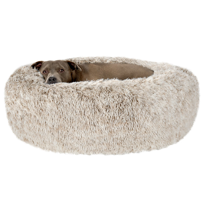 Large Gray Faux Fur Orthopedic Donut Dog Bed