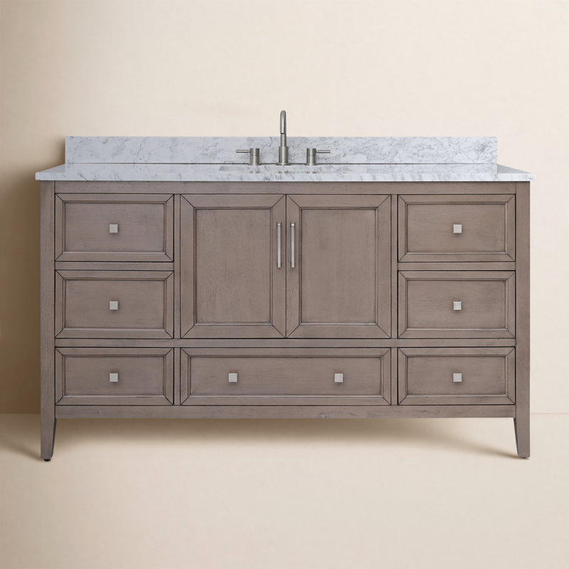 Murrieta 61'' Single Bathroom Vanity with Carrara Marble Top, Gray Oak