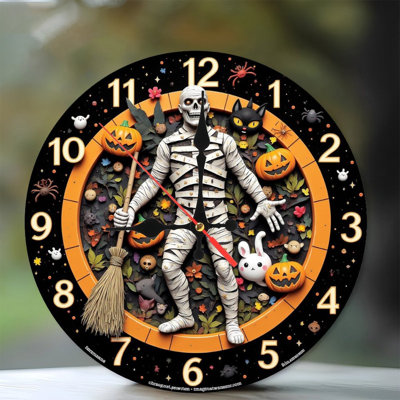 Mummy clock among autumn leaves