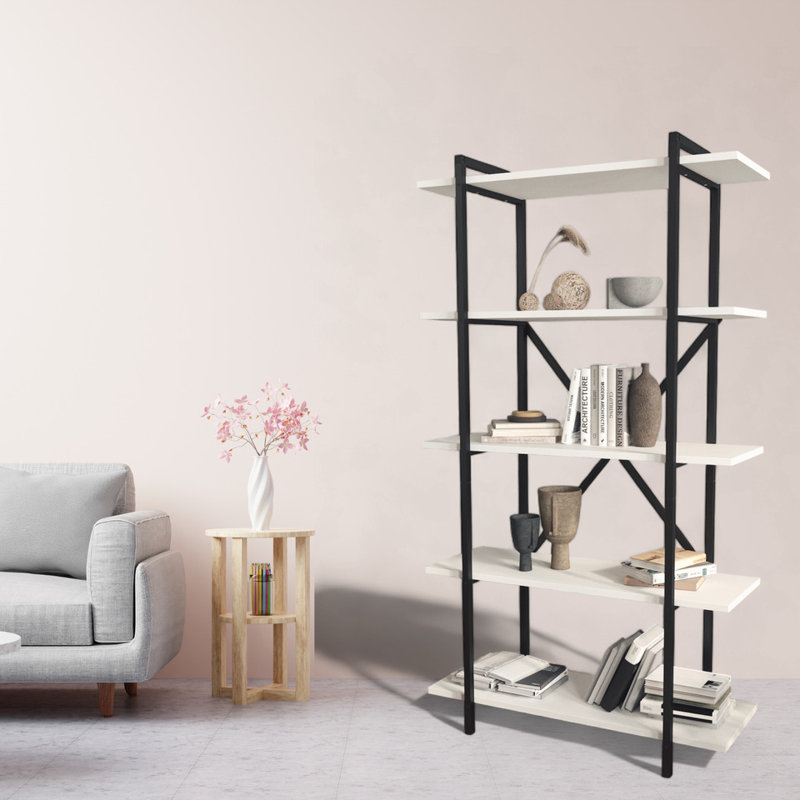 Aicen 159.6cm H x 90cm W Metal Bookcase, White