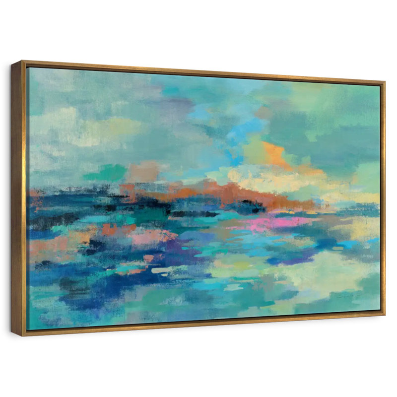 Été bord de mer Luper, 25 po x 17 po, Cadre flottant doré