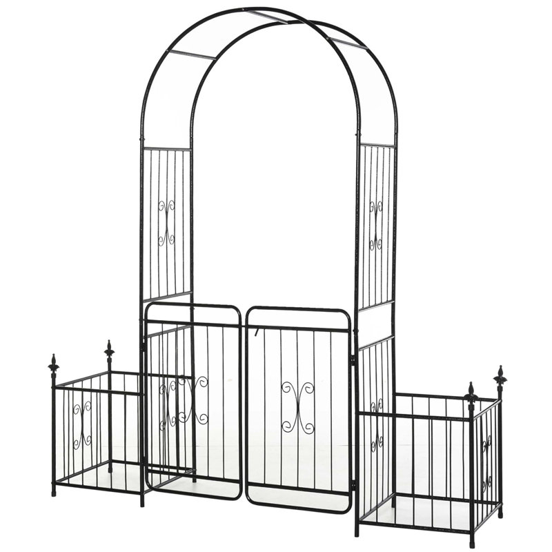 Barrière de jardin Outsunny 86 "avec tonnelle avec côtés en treillis pour plantes grimpantes, décorations de mariage, vignes avec portes verrouillables, paniers à fleurs, fleurs et pointes de flèches, noir