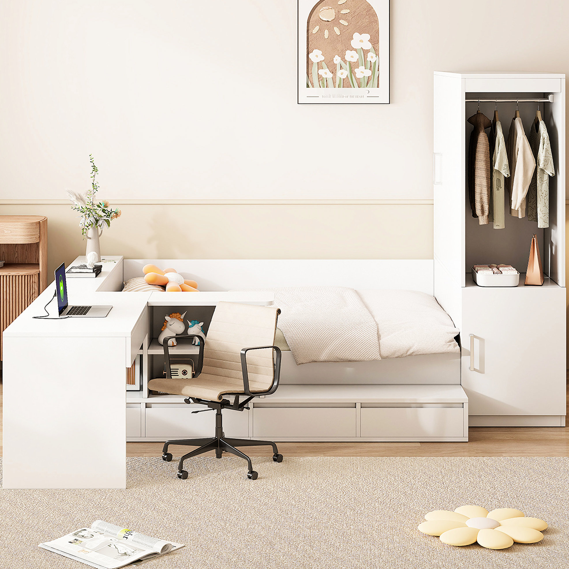 Alwyn Home Full Size Wooden Platform Bed With 6 Drawers, Shelves, Desk ...