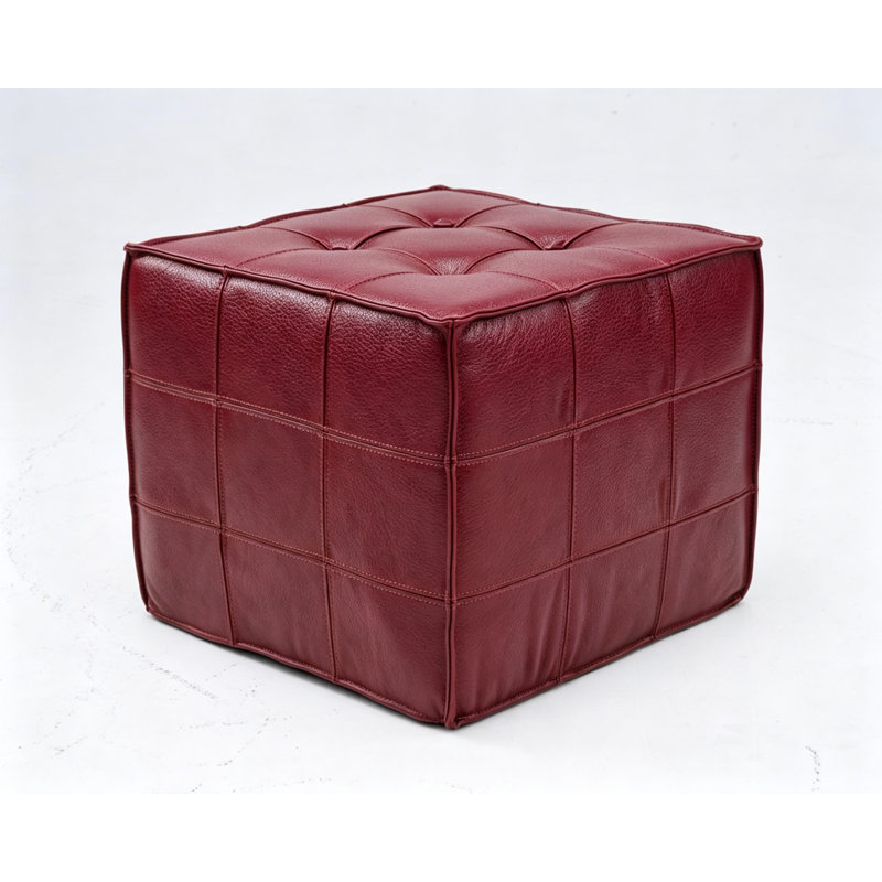 Repose-pieds carré en cuir véritable avec repose-pieds, Wine Red