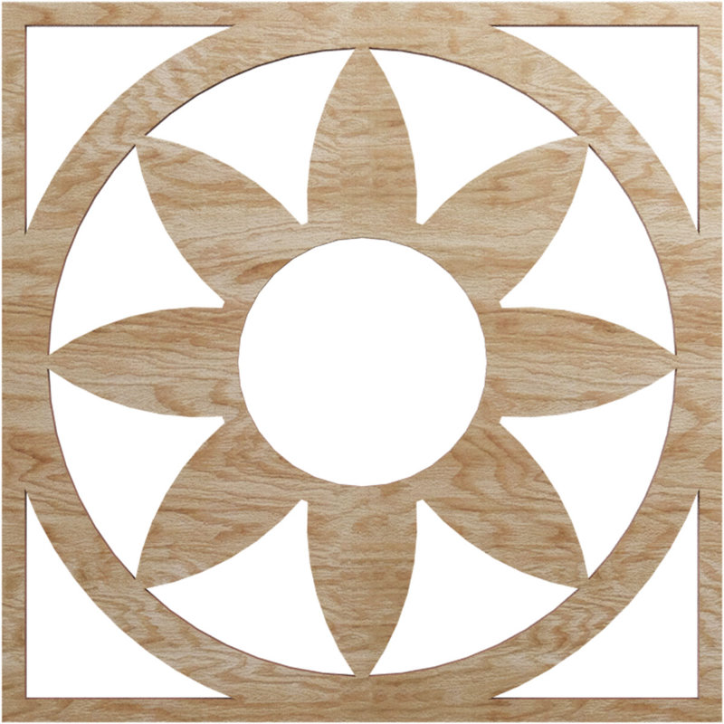 Médaillon de plafond 18 "x 18" x P 6 1/4 "x P 3/8" Blume, Chêne rouge, H 16 po x l 16 po x P 0,38 po