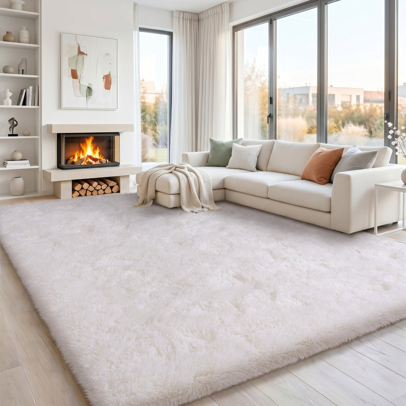 Shag Rug Soft Fluffy Cream White Indoor Area Rug for Living Room Bedroom Nursery Kids Room, Rectangle 6' x 9', Cream White